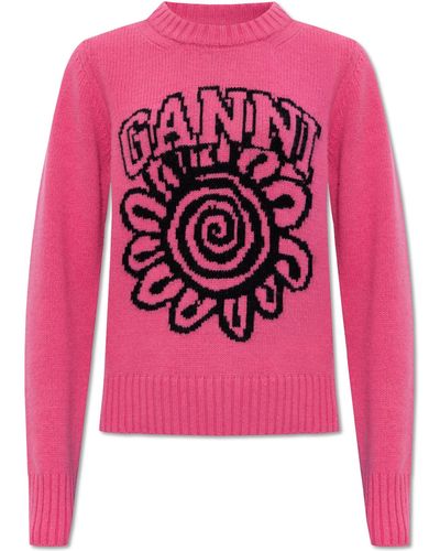 Ganni Wool Crewneck Jumper - Pink