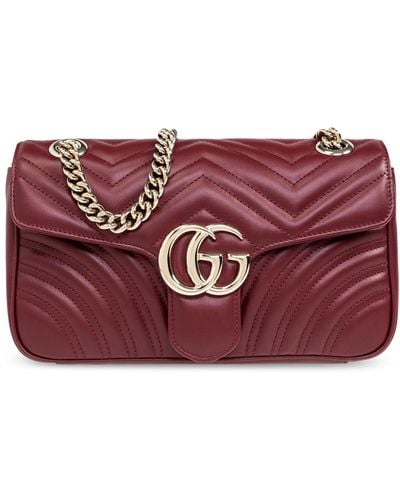 Gucci Quilted Shoulder Bag 'GG Marmont Small', - Red