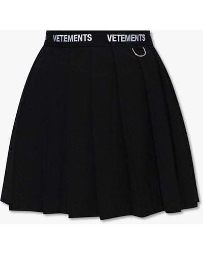Vetements Black Pleated Skirt With Logo