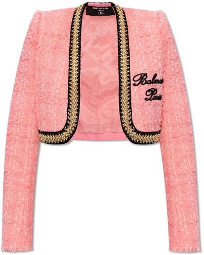 Balmain Short Tweed Jacket, - Pink