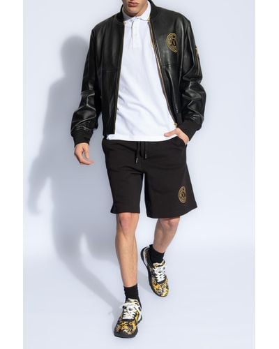 Versace Leather Bomber Jacket, - Black