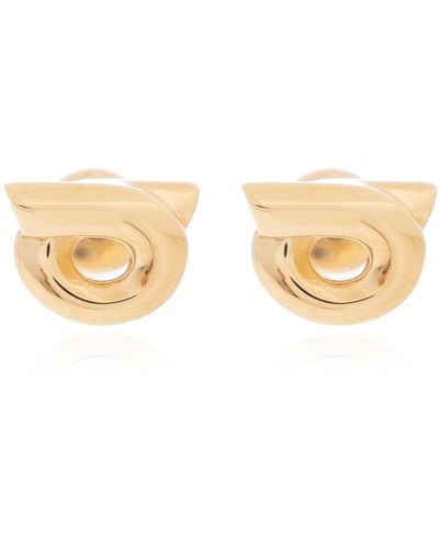 Ferragamo Earrings With Logo, - Metallic