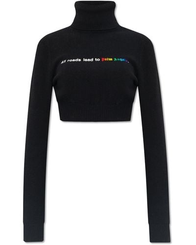 Palm Angels Cropped Turtleneck Sweater, ' - Black