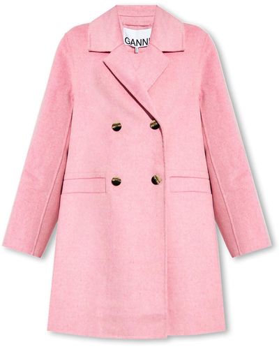 Ganni Notched-lapels Double-breasted Coat - Pink