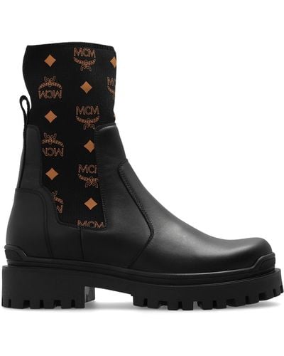 MCM Ankle Boots With Monogram - Black