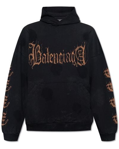 Balenciaga Printed Hoodie Sweatshirt - Black