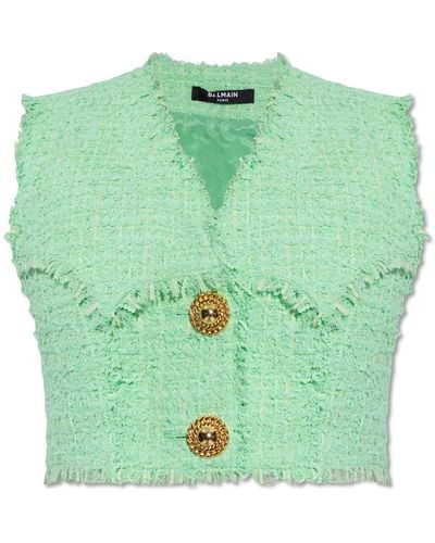 Balmain Tweed Top, - Green