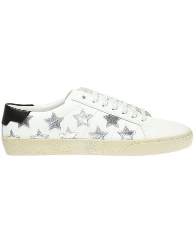 Saint Laurent Court Classic California Metallic Leather Trainer - White