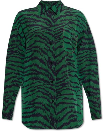 Victoria Beckham Silk Shirt With Animal Motif - Green