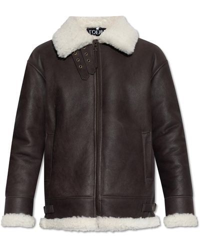 Loewe Shearling-collar Leather Jacket - Black