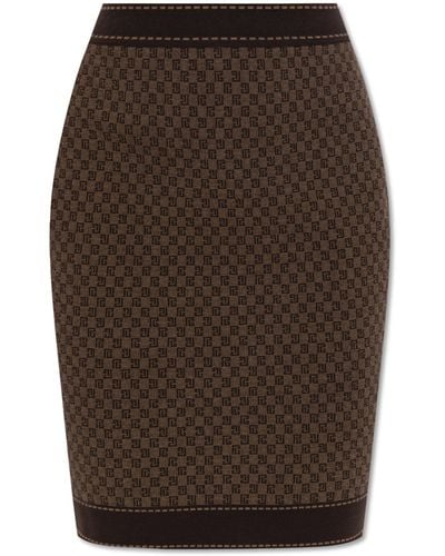 Balmain Skirt With Monogram - Brown