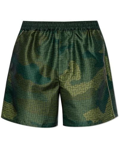 Balmain Camouflage Motif Shorts - Green
