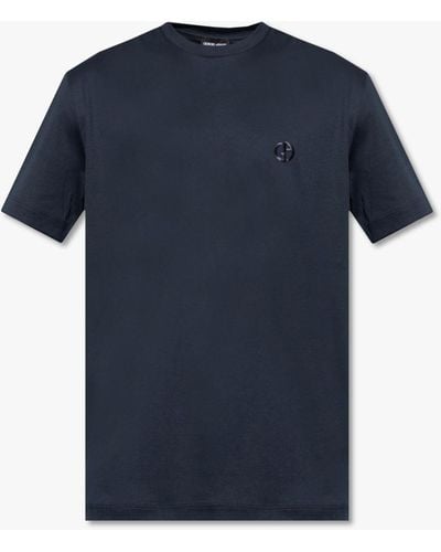 Giorgio Armani Cotton T-Shirt With Logo - Blue