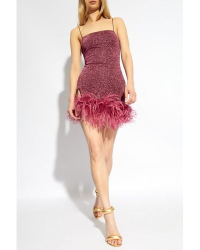 Oséree Ostrich Feather Dress, - Red