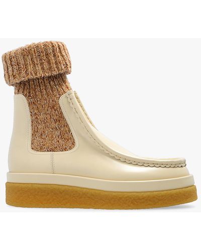Chloé Cream 'jamie' Ankle Boots With Sock - Natural