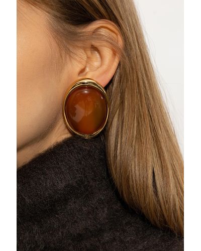 Saint Laurent Carnelian-embellished Earrings, - Orange