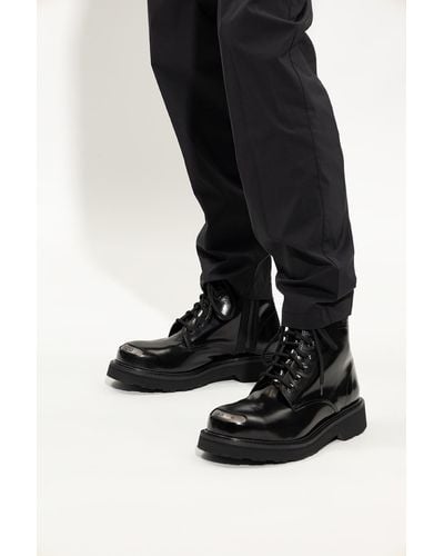 KENZO Leather Boots With Logo - Black