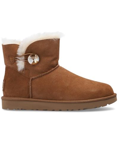 UGG 'w Mini Bailey Button Bling' Suede Snow Boots - Brown