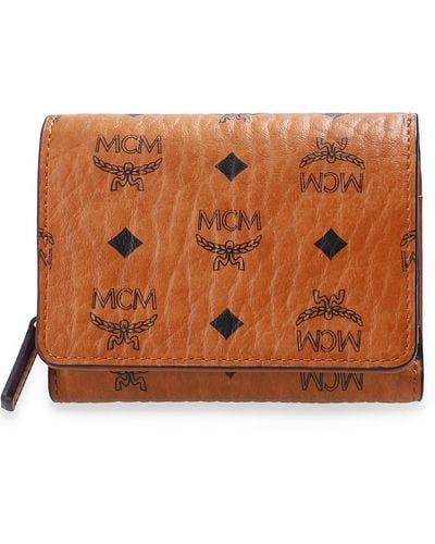 MCM Folding Wallet With Logo, - Brown