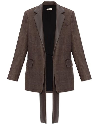 The Mannei ‘Newport’ Blazer With Leather Collar - Brown