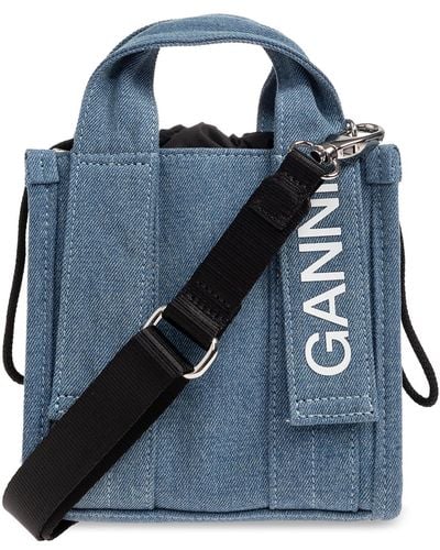 Ganni Shoulder Bag With Logo, - Blue