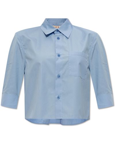 Marni Cropped Shirt In Cotton, - Blue