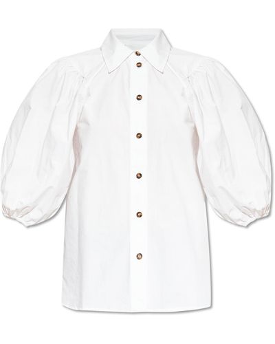 Ganni Shirt With Puff Sleeves - White