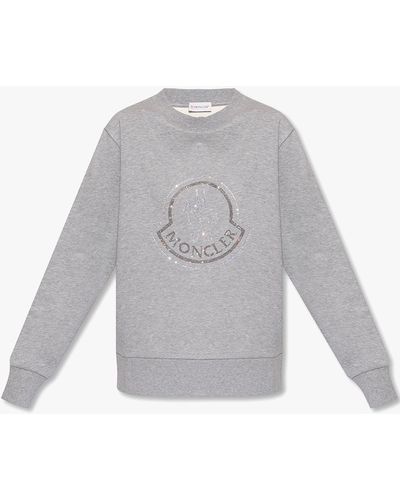 Moncler Sweatshirt With Crystal Logo - Grey