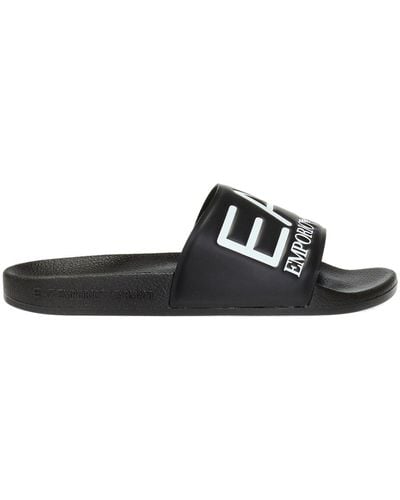 EA7 Slippers With An Embossed Logo, - Black