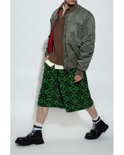 Loewe Fleece Shorts With Logo - Green