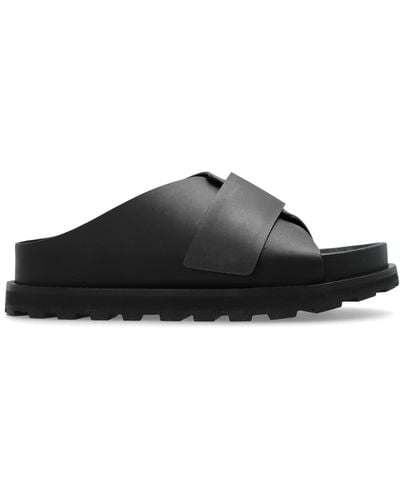 Jil Sander + Leather Slides, - Black