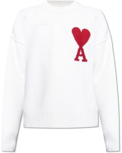 Ami Paris De Coeur Roll Neck Wool-knit Sweater - White