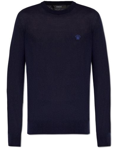 Versace Jumper With Logo - Blue