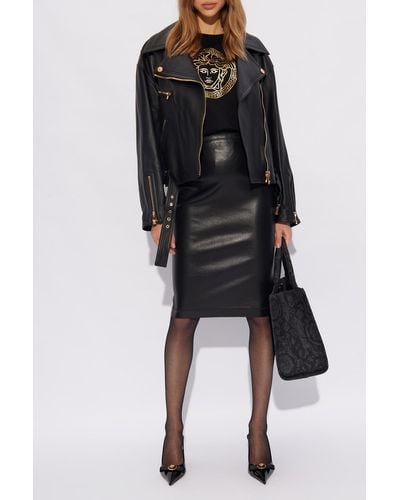 Versace Leather Skirt, - Black