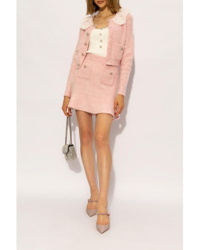 Self-Portrait Cardigan With Lace Collar - Pink