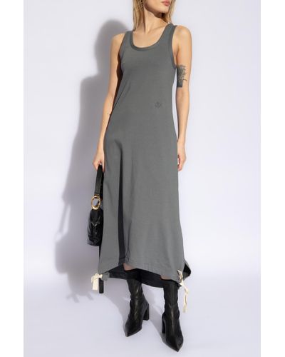 Jil Sander + Cotton Dress With Logo, - Gray