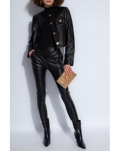 Versace Leather Jacket, - Black