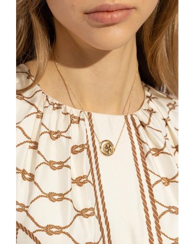 Tory Burch 'miller' Necklace With Logo, - Natural