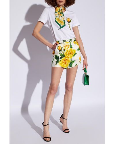 Dolce & Gabbana Shorts With Floral Motif, - Yellow