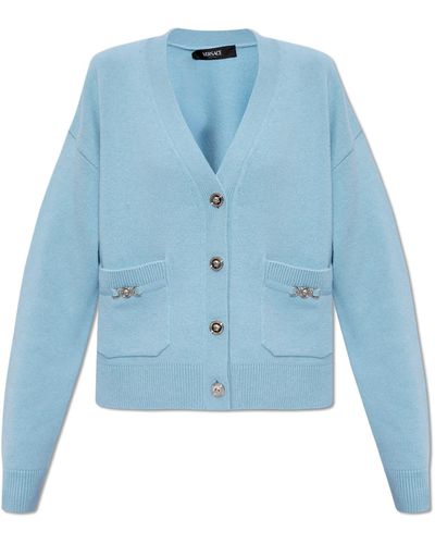 Versace Cardigan With Pockets, - Blue