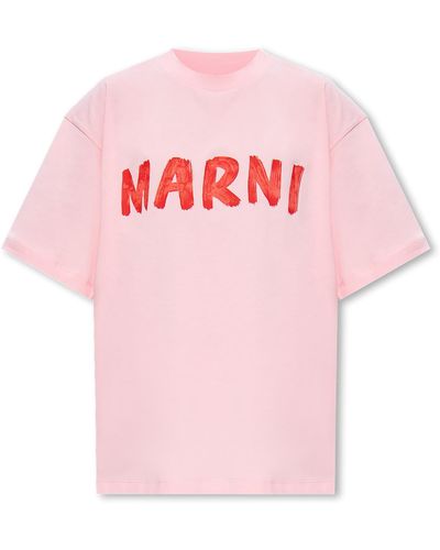 Marni Cropped T-Shirt With Logo - Pink