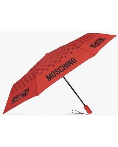 Moschino Folding Umbrella With Logo, - Red