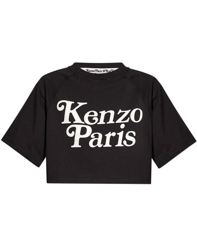 KENZO Cropped T-shirt With Logo, - Black