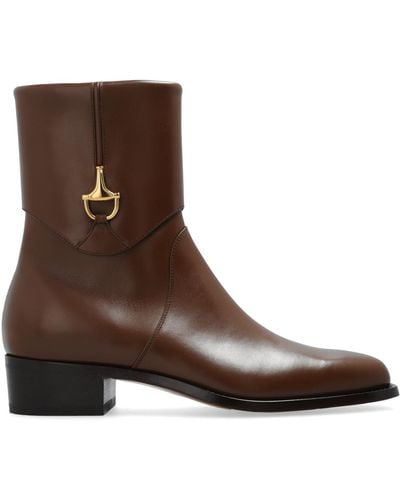 Gucci Horsebit-detail 45mm Leather Ankle Boot - Brown