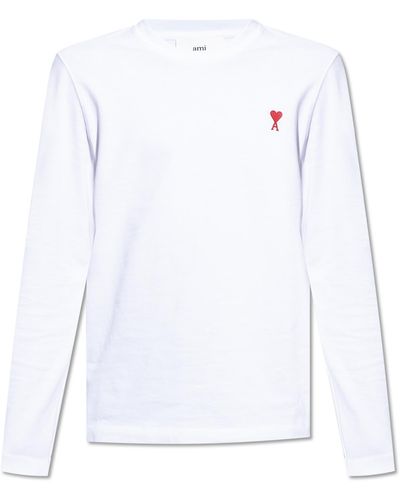 Ami Paris T-shirt With Long Sleeves, - White
