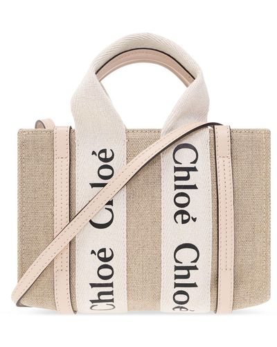Chloé 'woody Mini' Shopper Bag - Natural