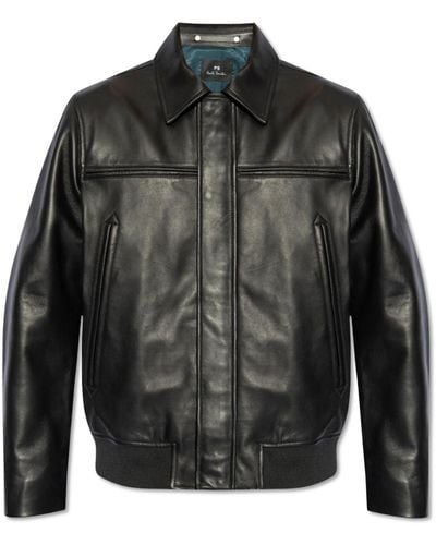 PS by Paul Smith Leather Jacket, - Black
