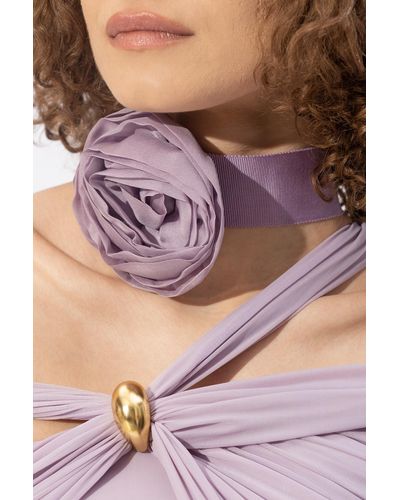 Blumarine Choker With A Rose-Shaped Brooch - Purple
