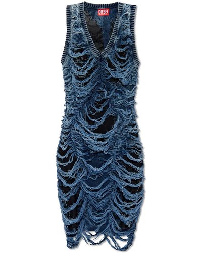 DIESEL Destroyed T- Mini Knit Dress - Blue