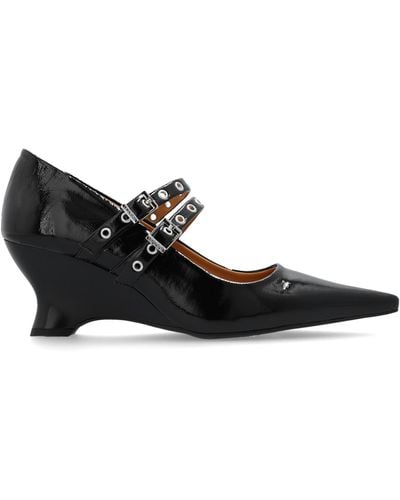 Ganni Patent Leather Wedge Shoes - Black